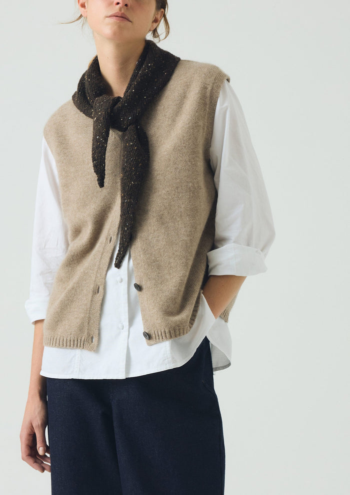 V Neck Wool Cashmere Tank | Stone Melange