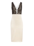 VANITA LACE COMBO MIDI DRESS - SEPIA/BLACK