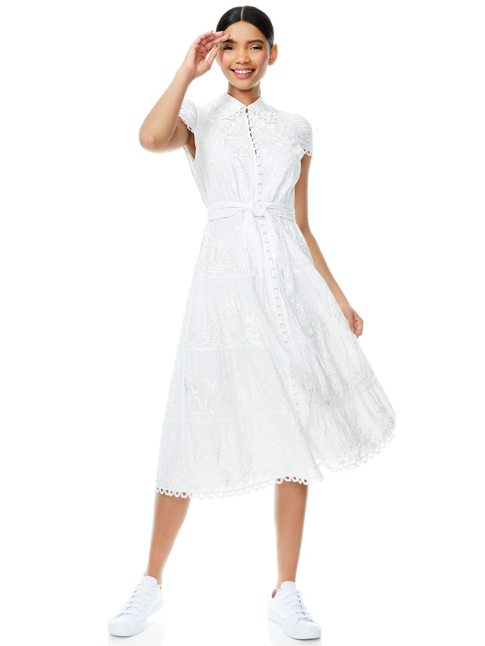VANNESSA BUTTON DOWN MIDI DRESS - OFF WHITE