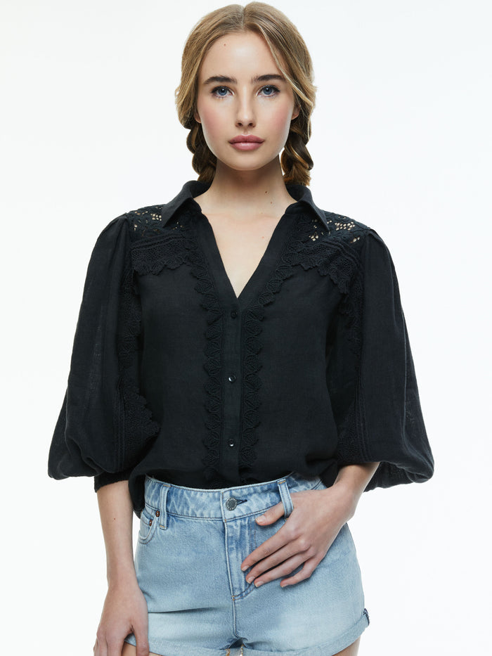 VENTY BUTTON FRONT BLOUSE - BLACK