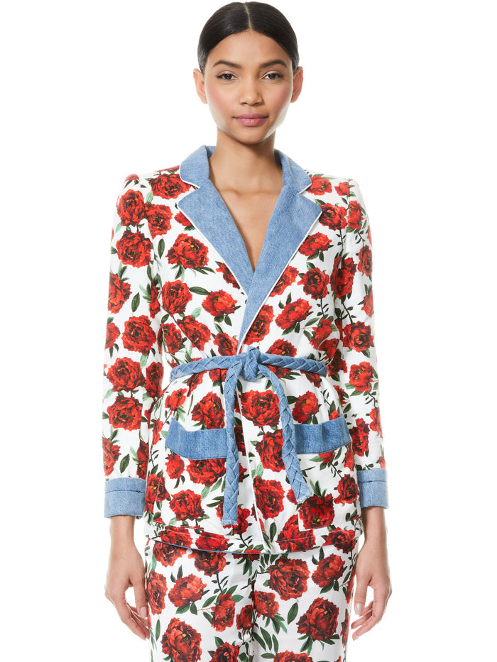 VERNA NOTCH COLLAR ROBE WITH TIE WAIST - LILAS ROSE/COMBO