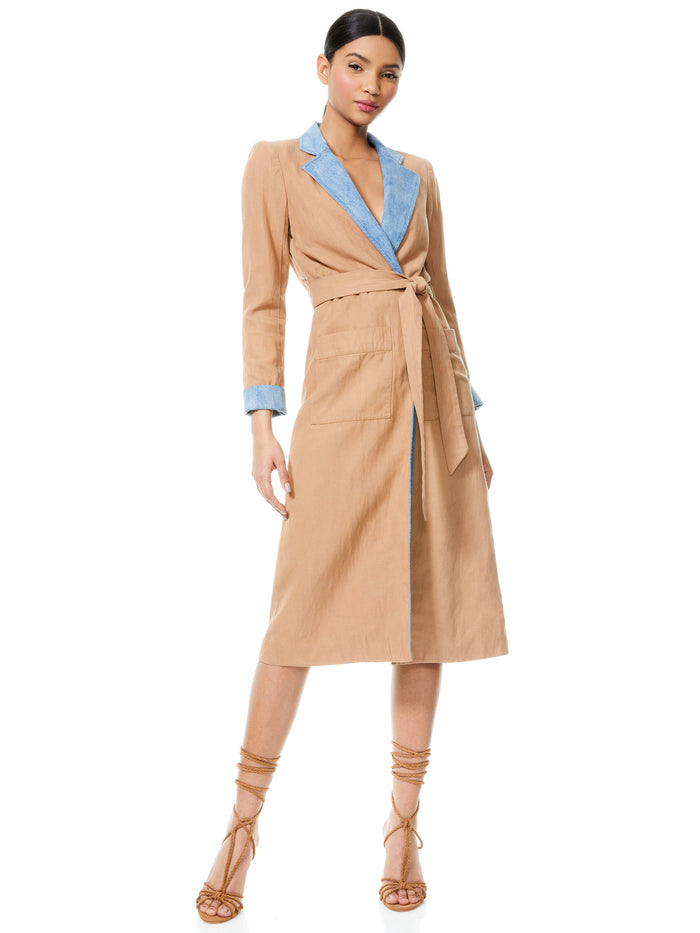 VERNA TIE WAIST ROBE COAT - CAMEL/COMBO