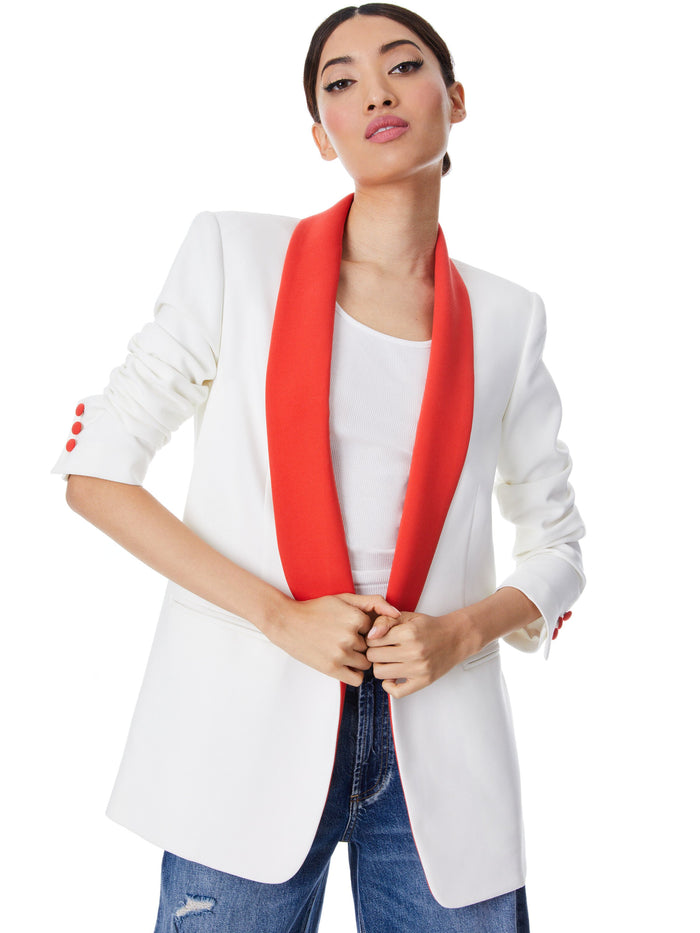 VERNELL SHAWL COLLAR BLAZER - OFF WHITE/CHILI PEPPER