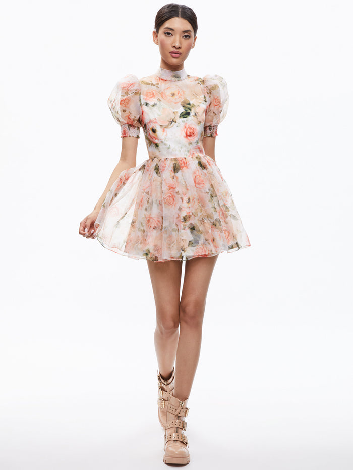 VERNITA PUFF SLEEVE SWEETHEART NECKLINE MINI DRESS - MORNINGSIDE FLORAL WHITE