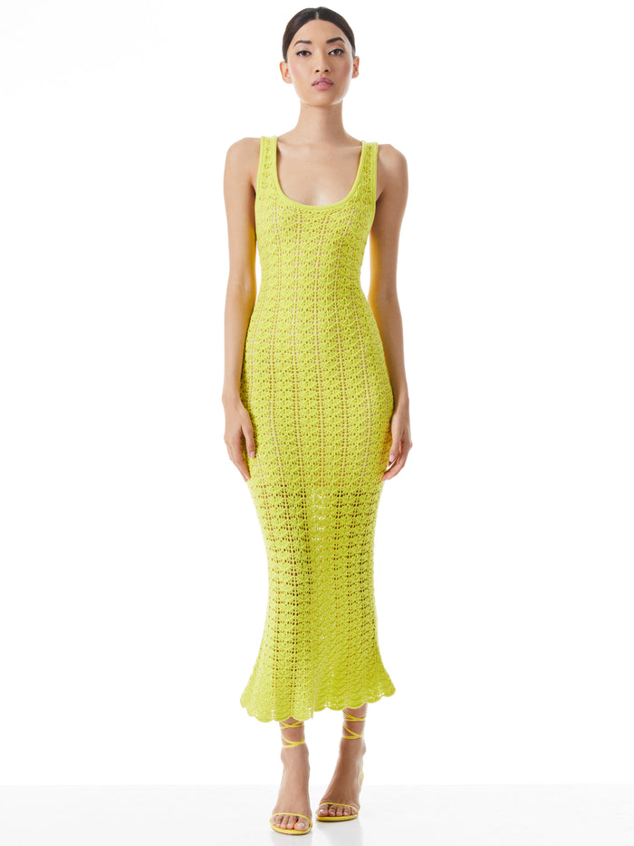 VERONIQUE POINTELLE SCOOP NECK DRESS - LEMON SORBET