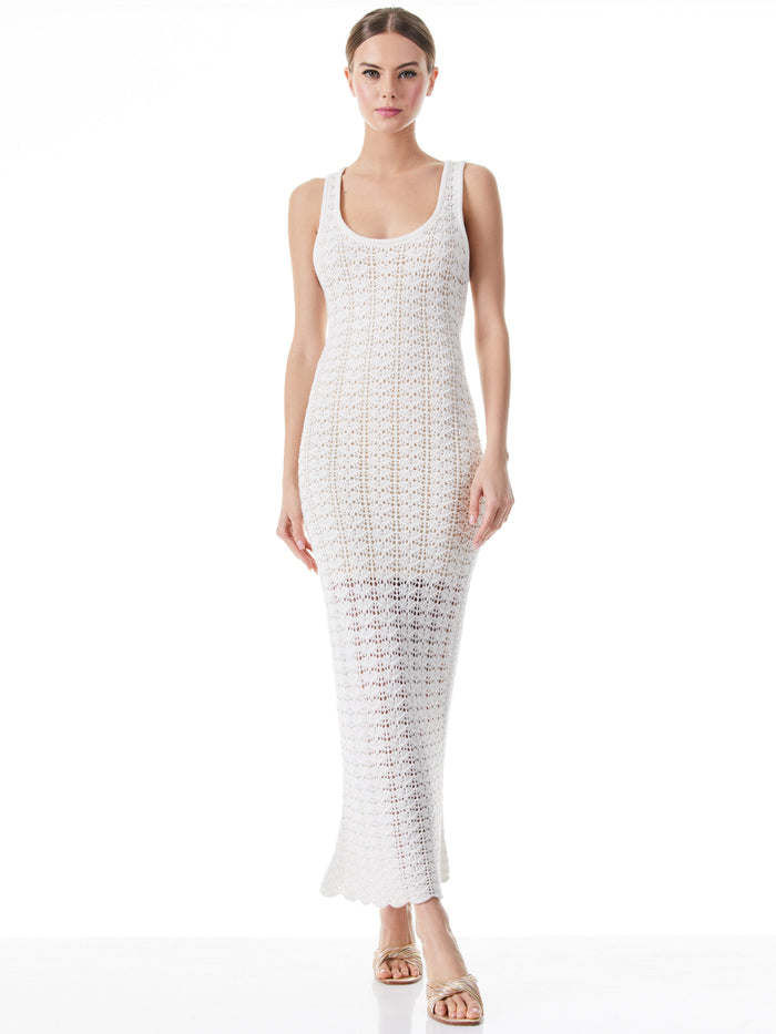 VERONIQUE POINTELLE SCOOP NECK DRESS - SOFT WHITE