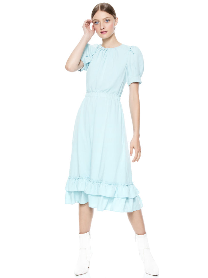VIDA PUFF SLEEVE MIDI DRESS - POWDER BLUE