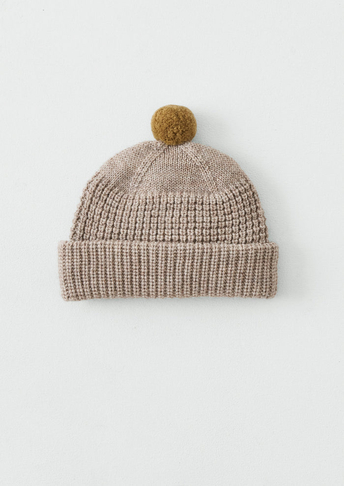 Waffle Stitch Wool Beanie | Biscuit
