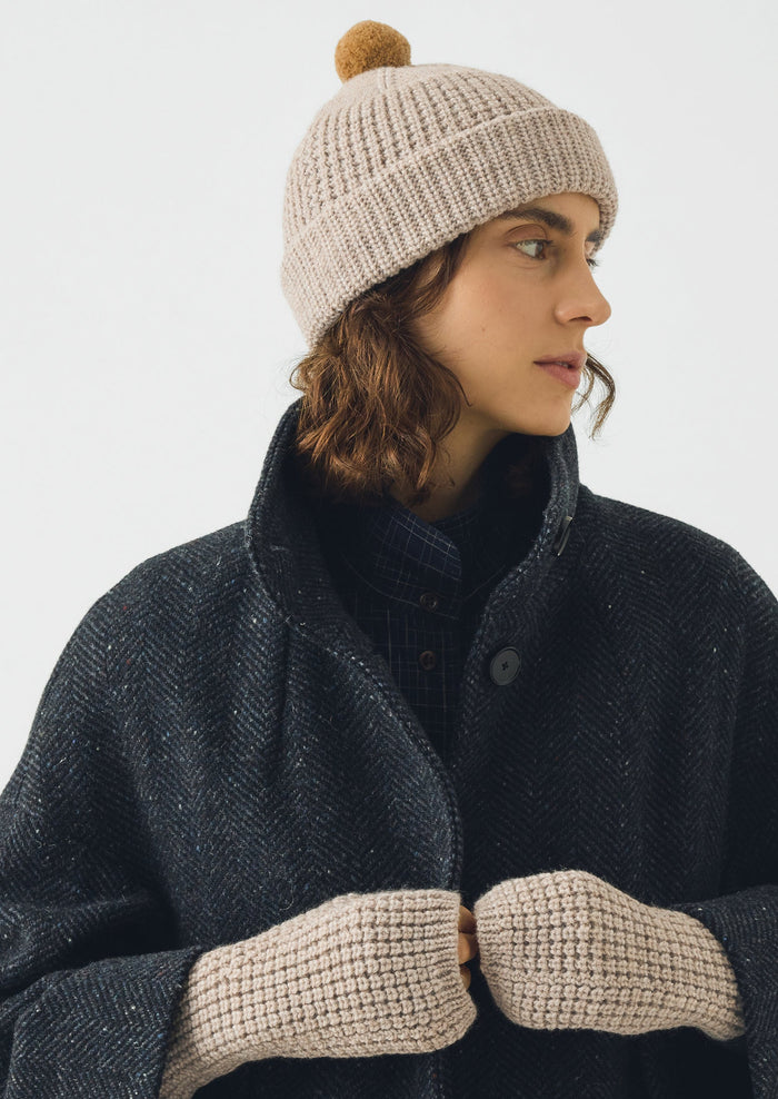 Waffle Stitch Wool Beanie | Biscuit
