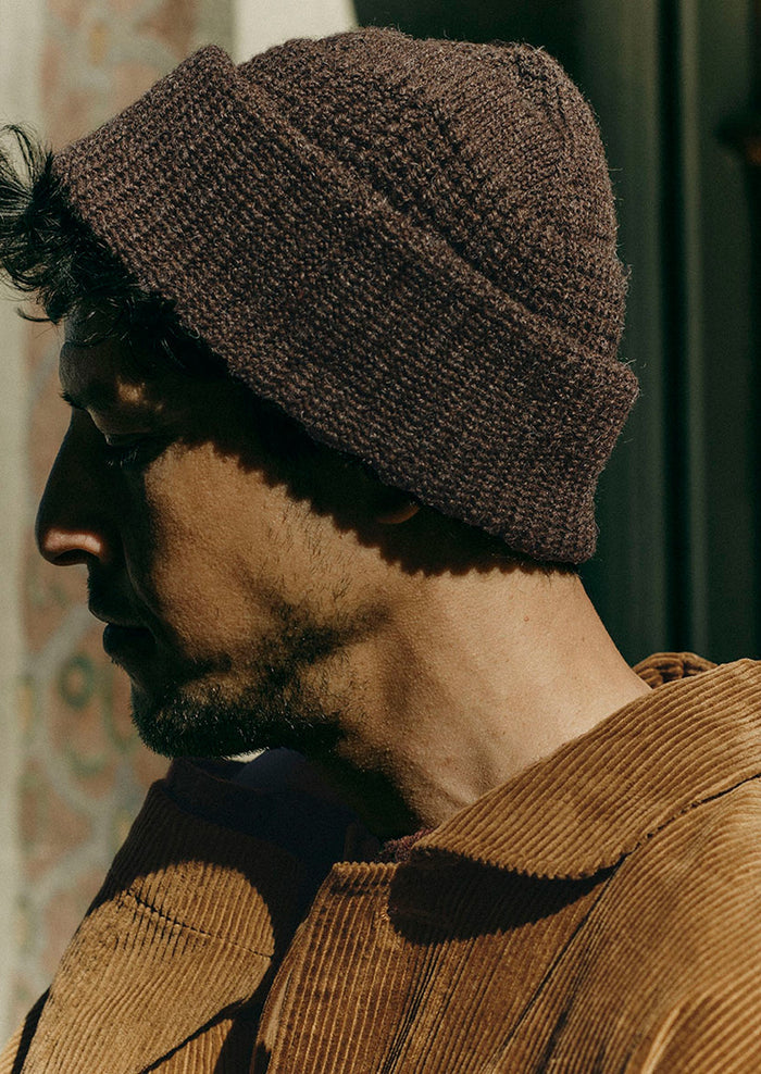 Waffle Stitch Wool Beanie | Coffee Bean