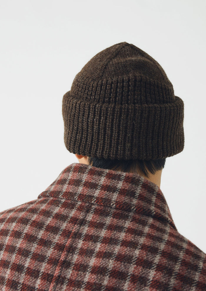 Waffle Stitch Wool Beanie | Coffee Bean
