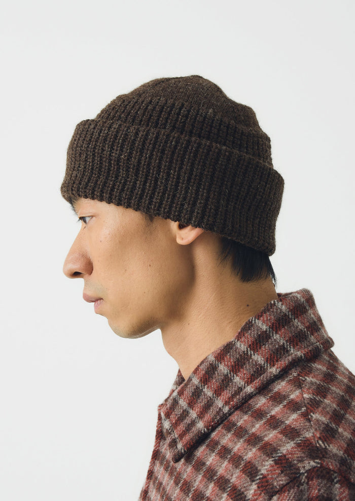 Waffle Stitch Wool Beanie | Coffee Bean