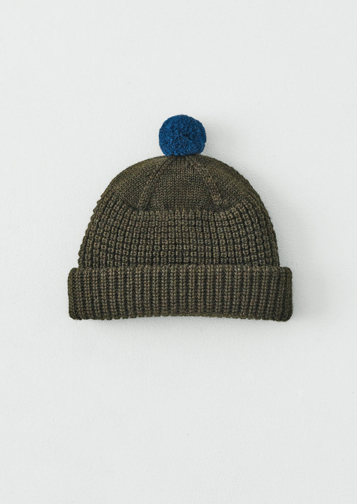 Waffle Stitch Wool Beanie | Dark Olive