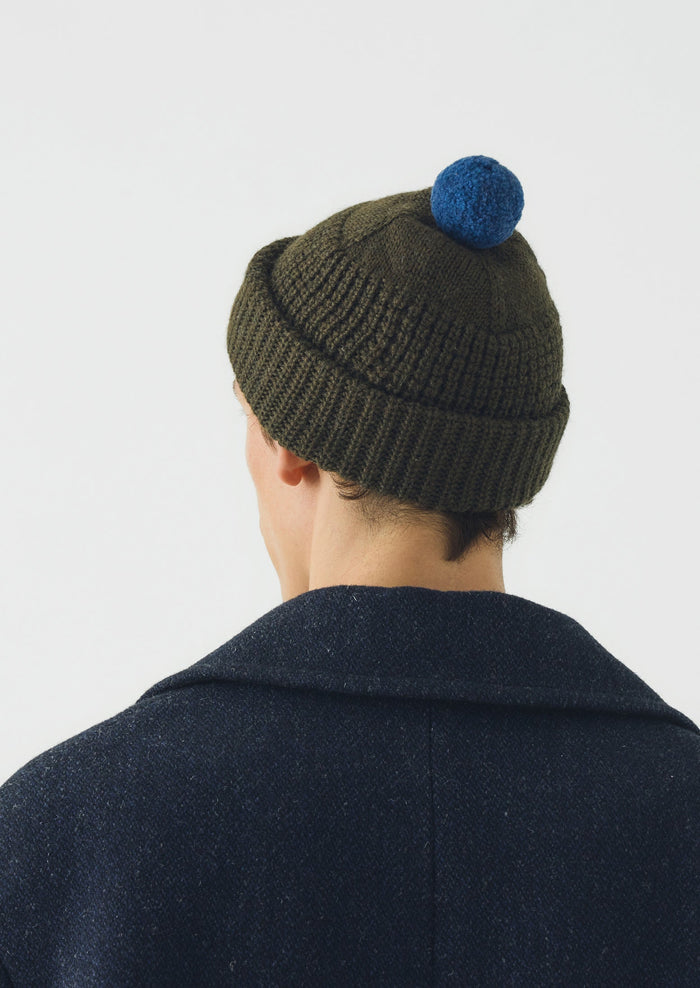 Waffle Stitch Wool Beanie | Dark Olive