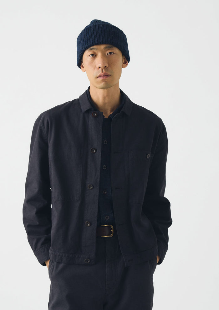 Waffle Stitch Wool Beanie | Navy Melange