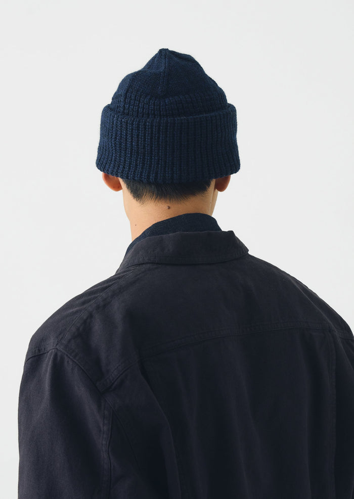 Waffle Stitch Wool Beanie | Navy Melange