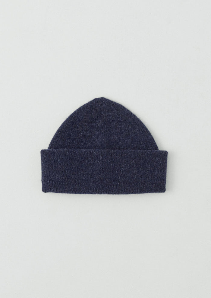 Washed Lambswool Beanie Hat | Navy Melange