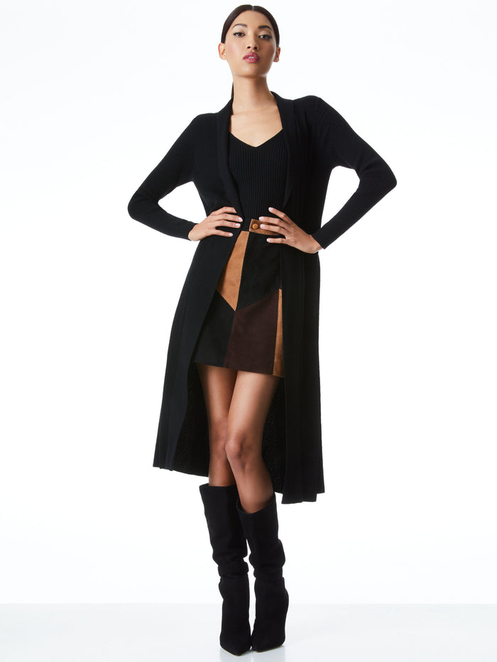 WAVERLY LONG RIBBED CARDIGAN - BLACK