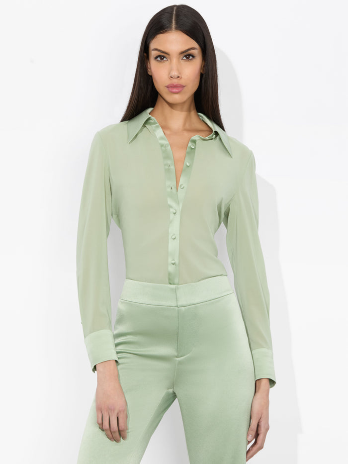 WILLA 70S COLLAR SILK BLOUSE - SAGE