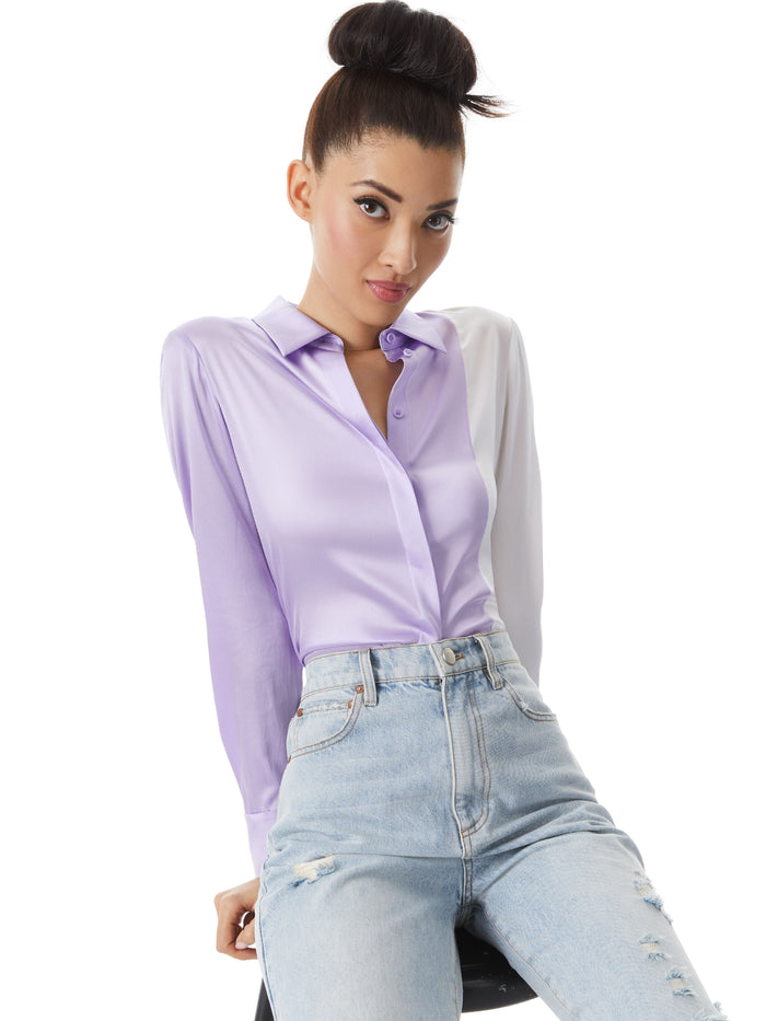 WILLA COMBO BLOUSE - LAVENDER/OFF WHITE