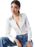WILLA EMBELLISHED COLLAR PLACKET TOP - OFF WHITE
