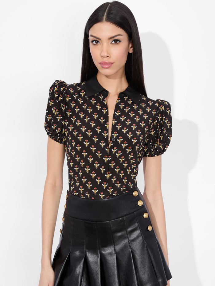 WILLA PUFF SLEEVE SATIN BLOUSE - QUEEN BEE