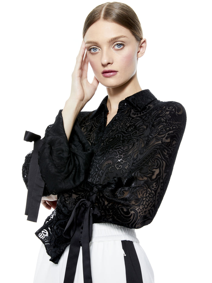 WILLA RUFFLE CUFF BLOUSE - FEMININE ESCAPE SM BLACK