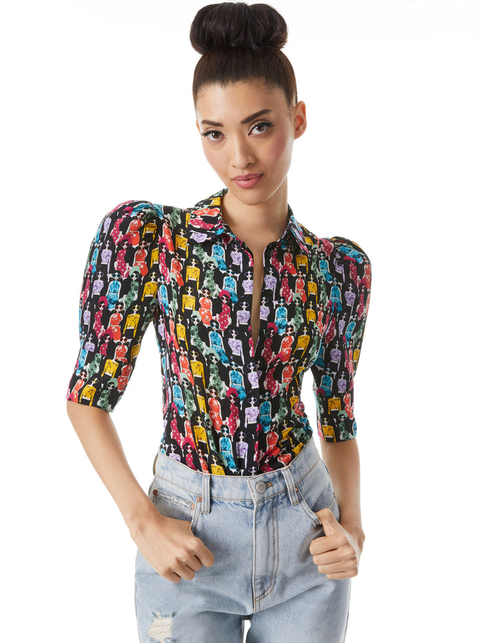 WILLA SCRUNCHED PUFF SLEEVE PLACKET TOP - STACE SQUAD