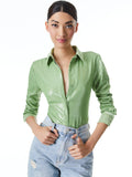 WILLA SEQUIN PLACKET TOP - SEAFOAM