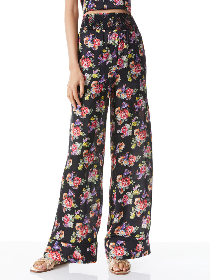 WILLIS PAJAMA PANT WITH PIPING - MAGNOLIA FLORAL BLACK