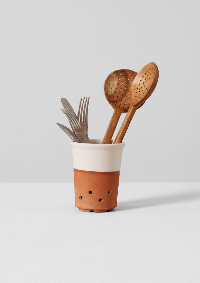 Willow Pottery Cutlery Drainer | Terracotta/Ecru
