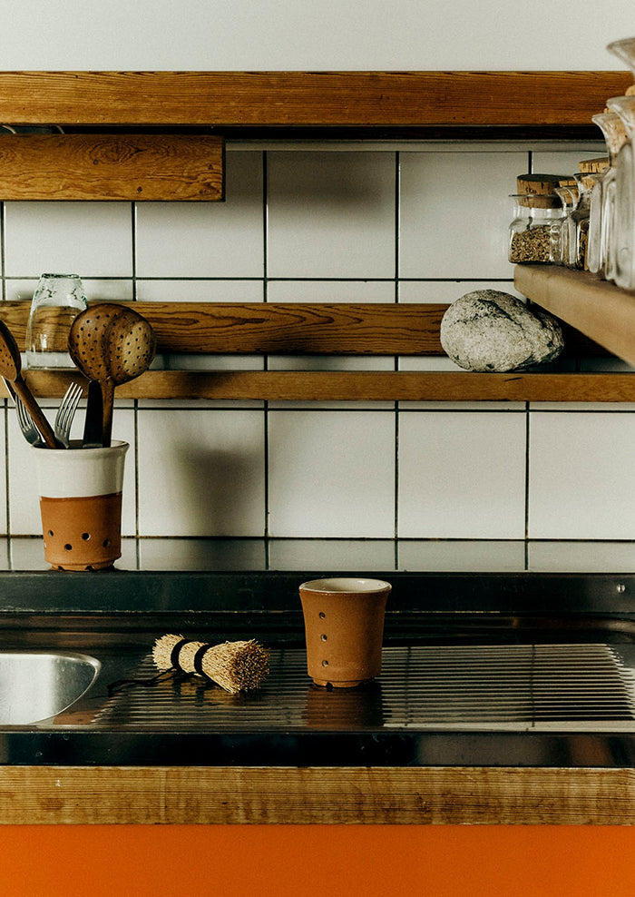 Willow Pottery Cutlery Drainer | Terracotta/Ecru