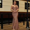 Women Sleeveless Elegant Sexy Long Sequined off Neck Backless Evening Dress