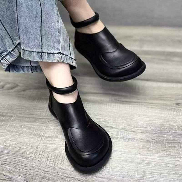 Women's Retro Cross-Lace High-Top Cowhide Flat Shoes