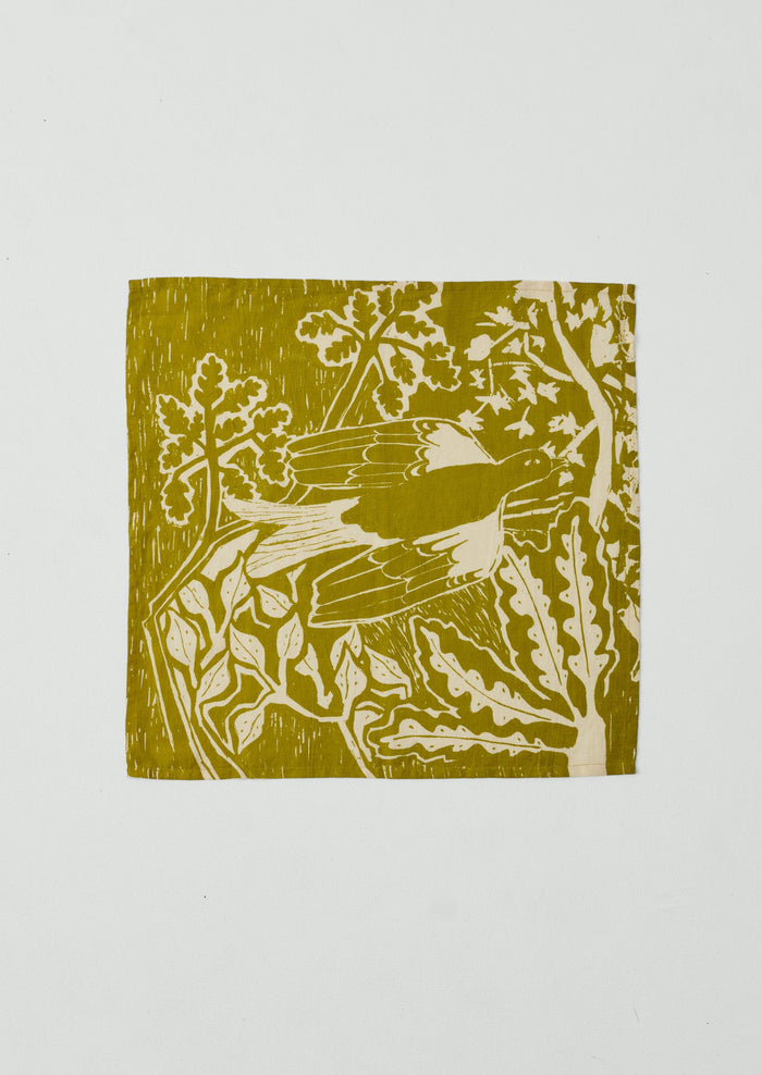 Woodland Print Linen Cotton Napkin | Fennel/Ecru