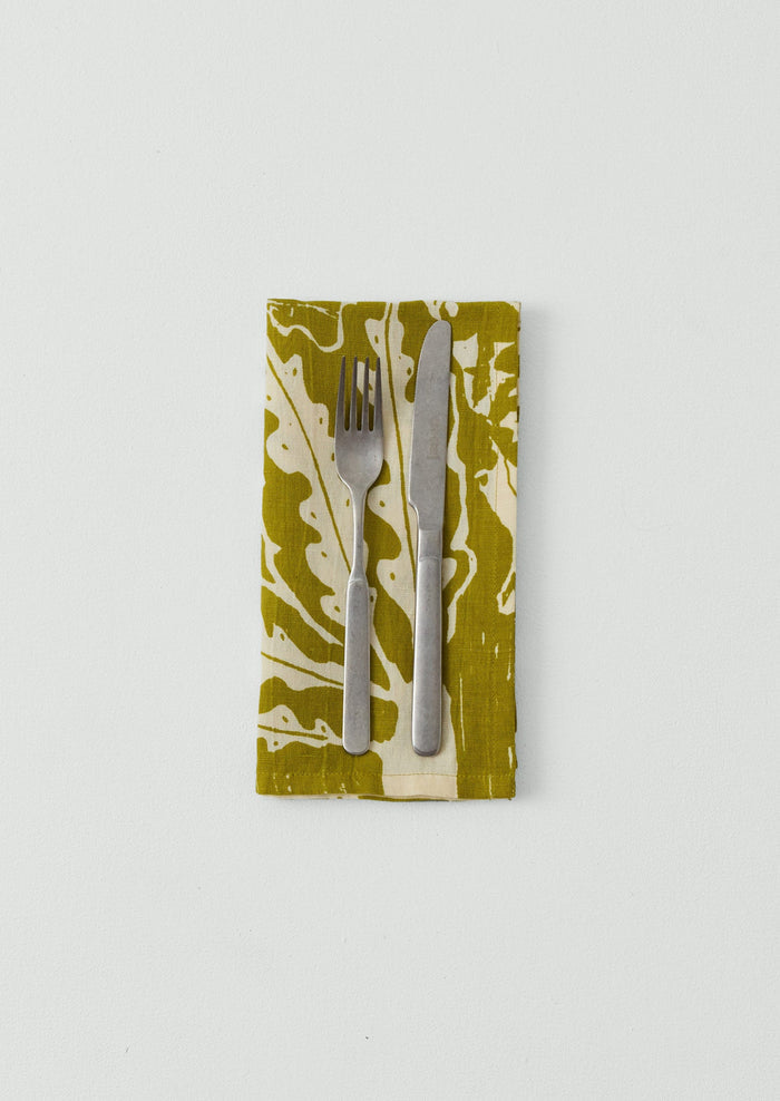 Woodland Print Linen Cotton Napkin | Fennel/Ecru