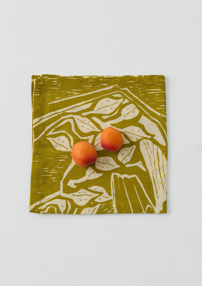 Woodland Print Linen Cotton Napkin | Fennel/Ecru