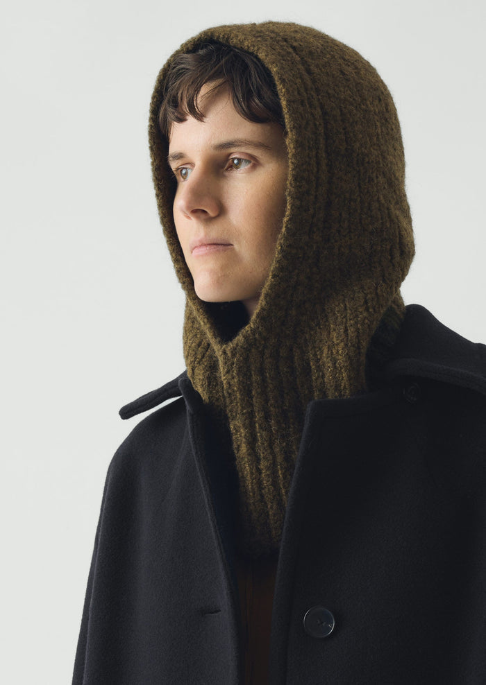 Wool Alpaca Boucle Hood | Rich Olive