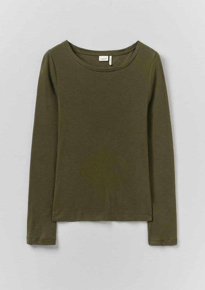 Wool Lyocell Scoop Neck Top | Dark Olive