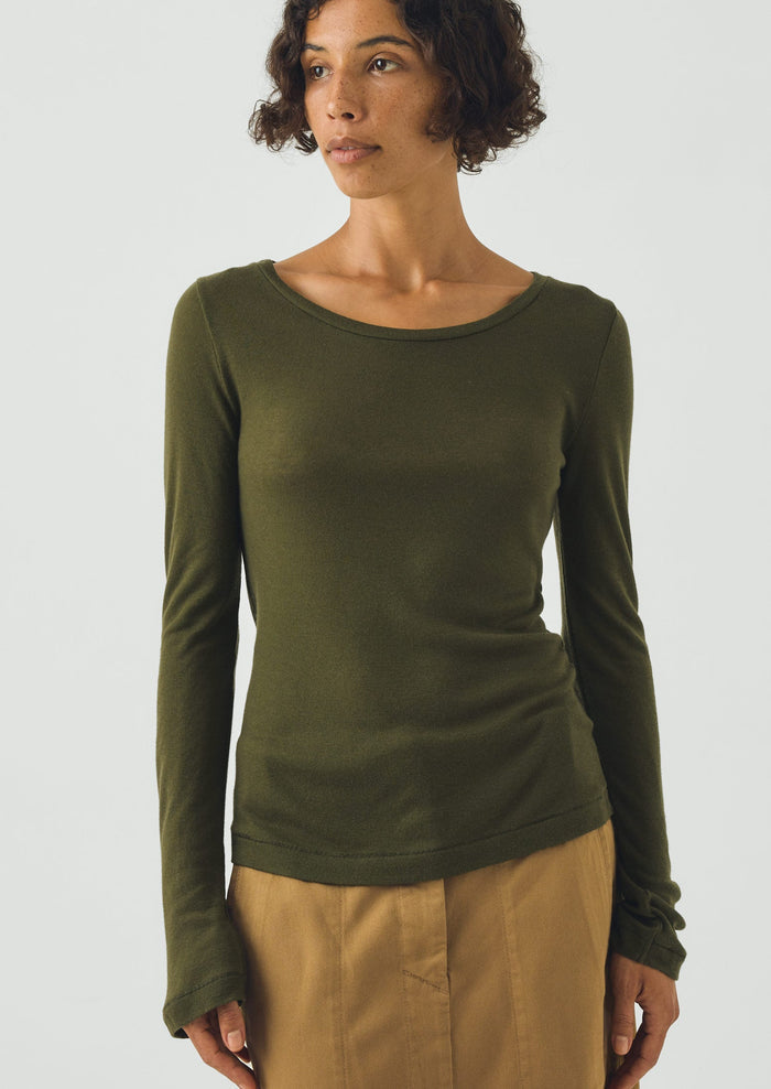 Wool Lyocell Scoop Neck Top | Dark Olive