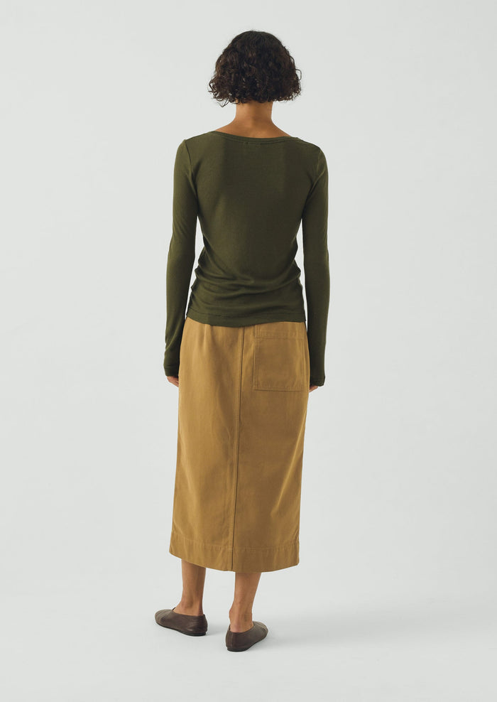 Wool Lyocell Scoop Neck Top | Dark Olive