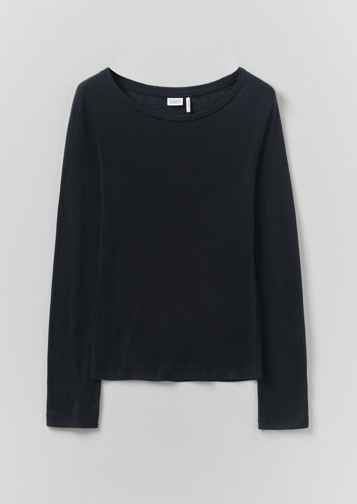 Wool Lyocell Scoop Neck Top | Ink