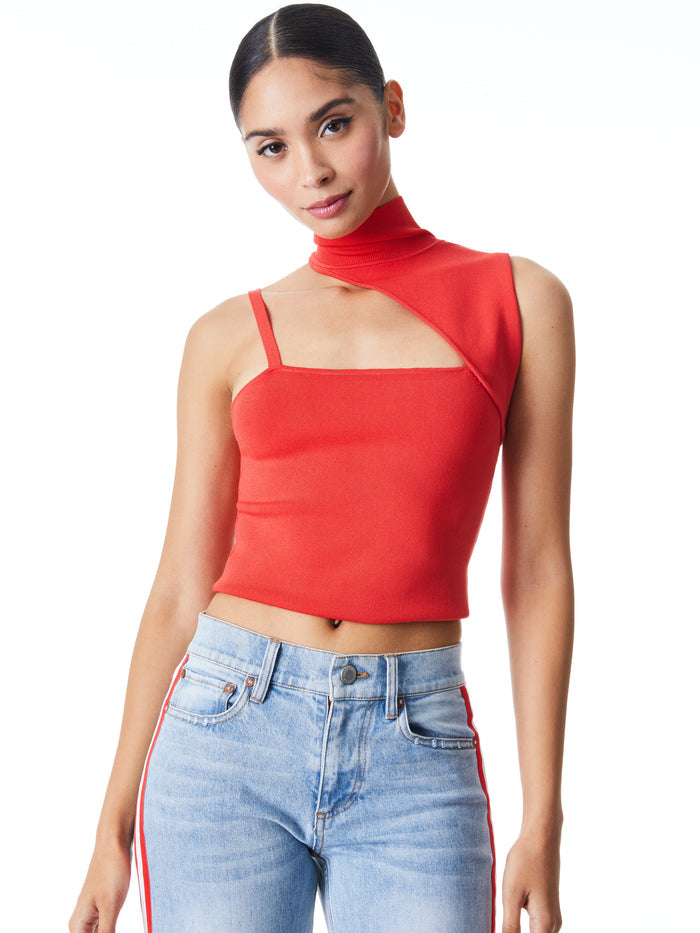 WYNN CUTOUT ASYMMETRIC TANK - BRIGHT POPPY