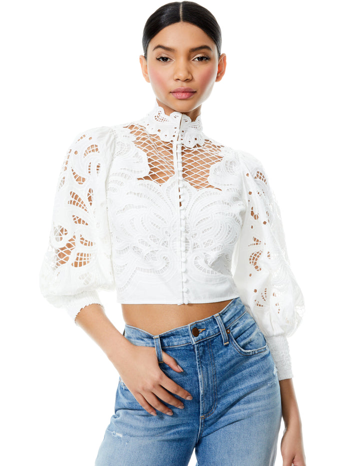 YAZ EYELET CROP BLOUSE - OFF WHITE