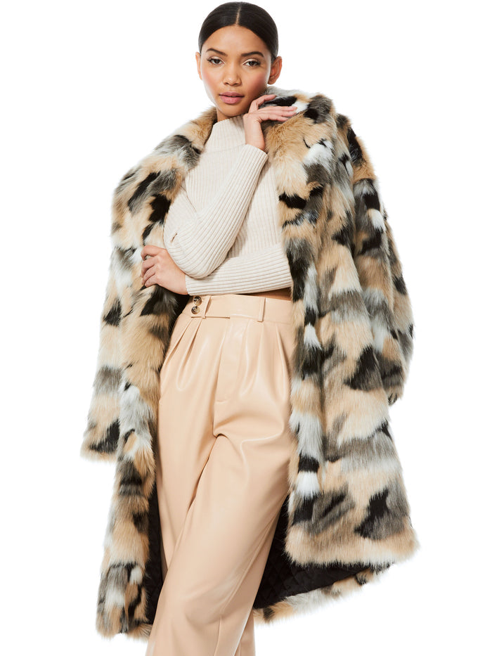 YETTA FAUX FUR COAT - NEUTRAL/BLACK
