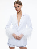 YONA BOXY FEATHER SLEEVE BLAZER - WHITE