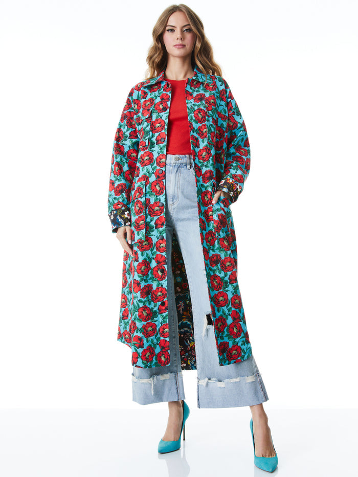 ZAZIE REVERSIBLE BARN MAXI COAT - BEACH BLISS AQUA/COMBO