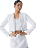 ZETA CROPPED BOX JACKET WITH CHAIN TRIM - WHITE